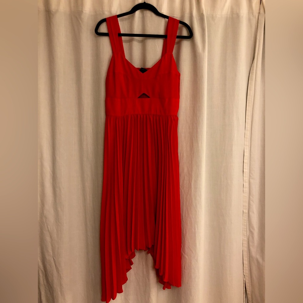 Banana Republic Poppy Red Summer Dress with Accordion Skirt and Cutout